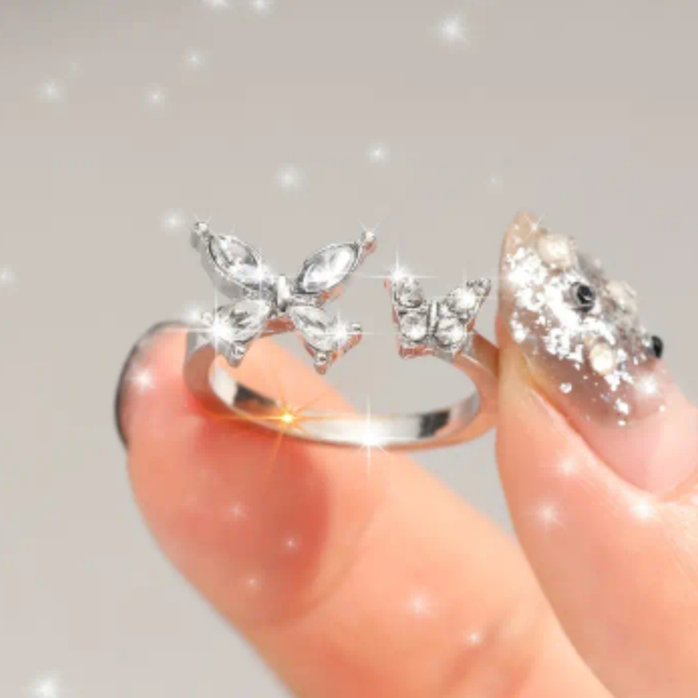 Silver Butterfly Open Ring CZ Diamonds